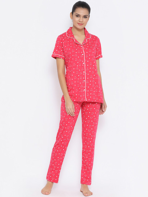 

Kanvin Women Pink Printed Night suit