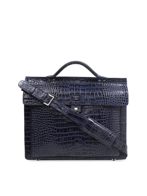 

Da Milano Unisex Navy Blue Croc Textured Leather Laptop Bag