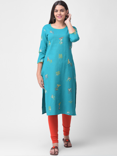 

aayusika Women Blue Printed Straight Kurta
