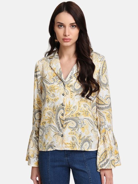 

Kazo Women Yellow Regular Fit Printed Casual Shirt