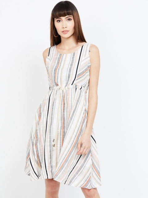 

CODE by Lifestyle Women Off-White & Grey Striped A-Line Dress