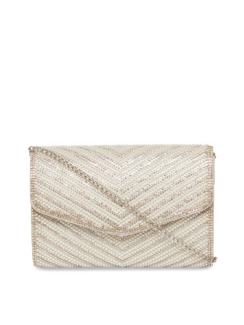 

ALDO Silver-Toned & White Embellished Handheld Bag