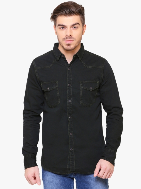 

Southbay Men Olive Green Smart Slim Fit Solid Denim Shirt