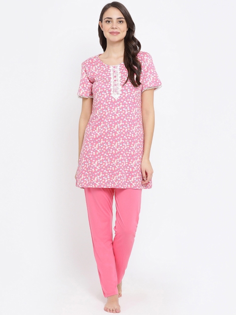 

Kanvin Women Pink & Off-White Printed Night Suit