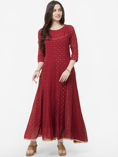 

Vedic Women Maroon & Gold-Toned Embellished Anarkali Kurta