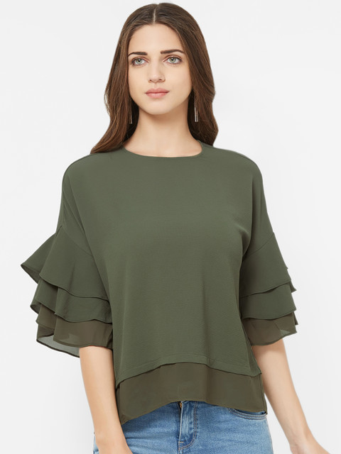 

bebe Women Green Solid Top