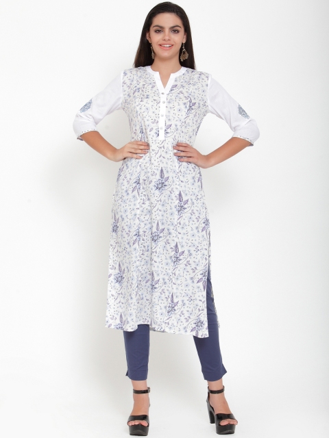 

ETIQUETTE Women Off-White & Blue Printed A-Line Kurta