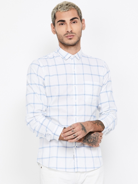 

UCLA Men White & Blue Slim Fit Checked Casual Shirt