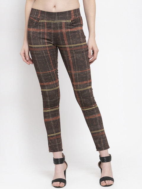 

Westwood Women Brown Checked Slim-Fit Treggings