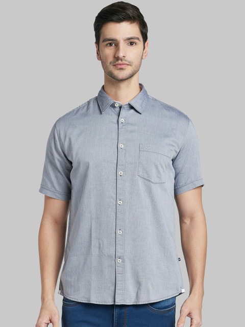 

Parx Men Grey & Navy Blue Slim Fit Solid Casual Shirt