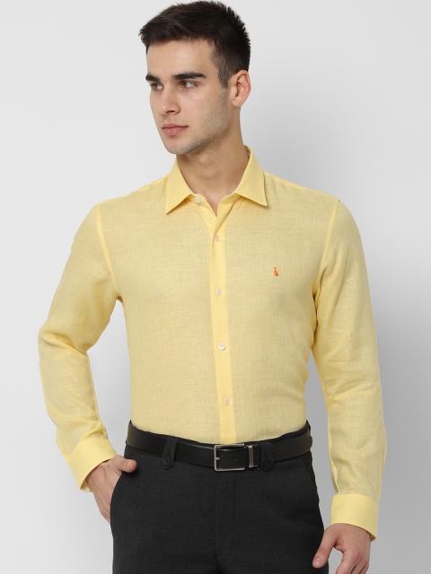SIMON CARTER LONDON Men Yellow Regular Fit Self Design Linen Formal Shirt