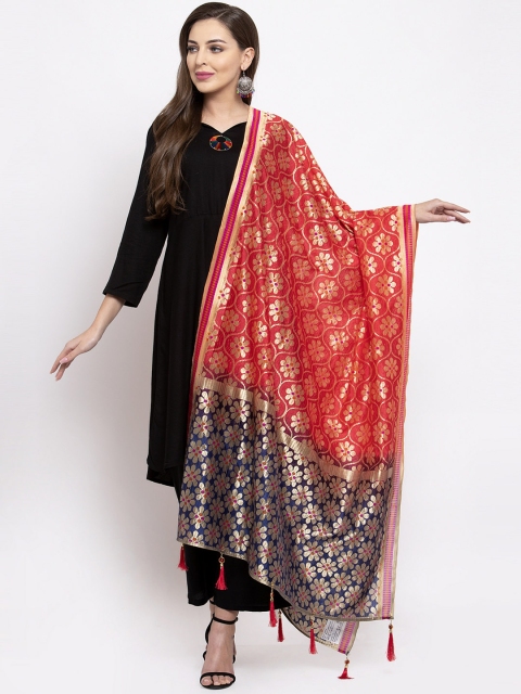 

Sugathari Red & Blue Woven Design Dupatta