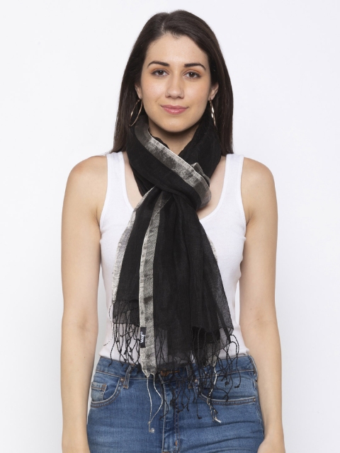 

Vozaf Women Black & Silver-Coloured Solid Linen Stole