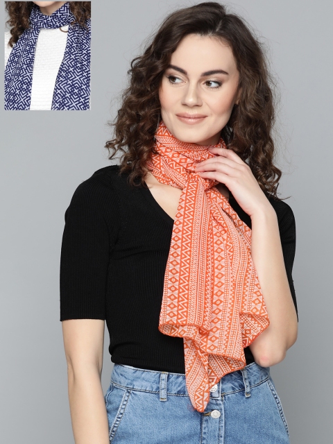 

Trend Arrest Women Pack Of 2 Orange & Blue Printed Scarves