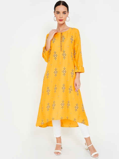 Melange by Lifestyle Women Mustard Yellow & Green Printed A-Line Kurta