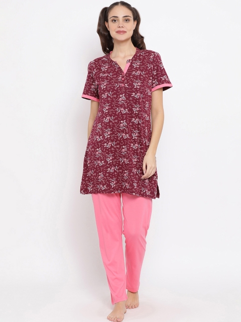 

Kanvin Women Maroon & Pink Printed Night Suit