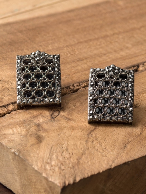 

E2O Oxidized Silver-Plated & Black Square Studs