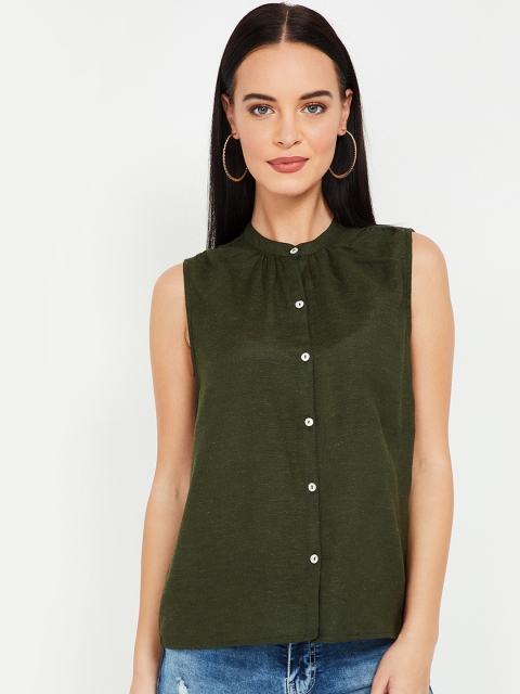 

Bossini Women Olive Green Solid Shirt Style Top