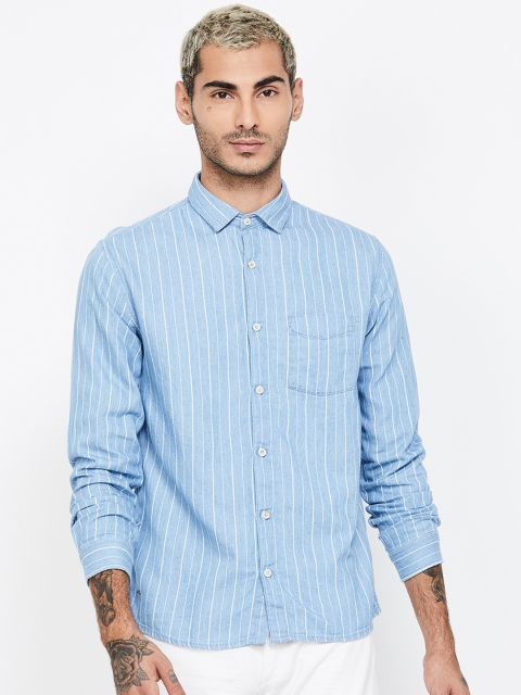 

Forca by Lifestyle Men Blue & White Slim Fit Striped Casual Shirt