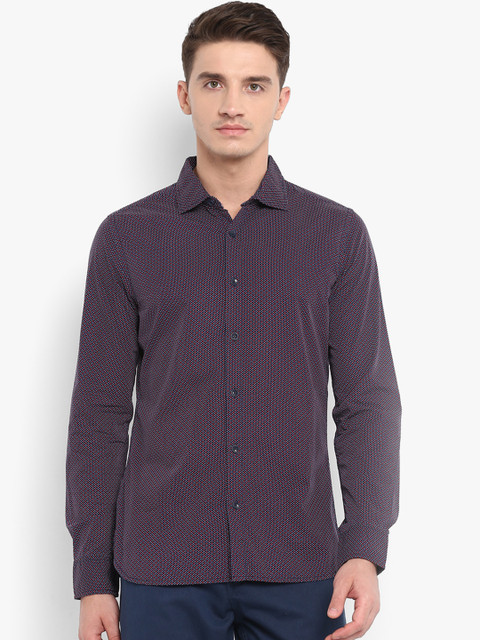 

KVL Men Navy Blue & Red Slim Fit Printed Casual Shirt