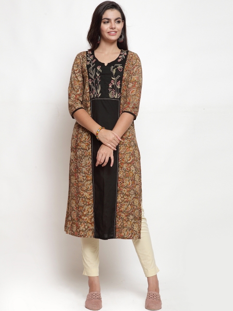 

ETIQUETTE Women Green & Beige Yoke Design Straight Kurta