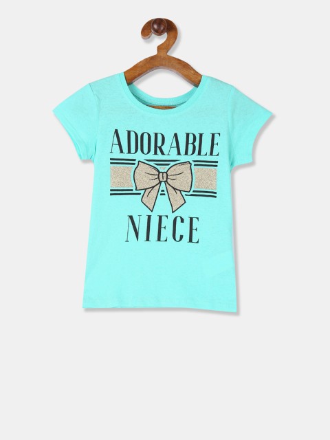 

The Childrens Place Girls Blue Glitter Printed Round Neck Pure Cotton T-shirt