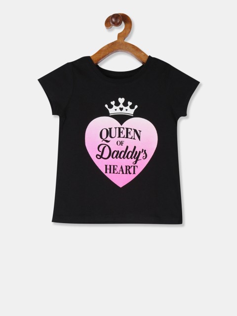 

The Childrens Place Girls Black & Pink Printed Round Neck T-shirt