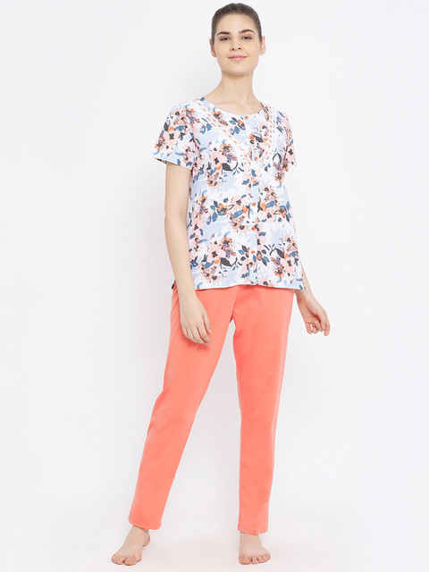 

Kanvin Women Orange & Blue Printed Night suit MJKSS20164A-AOP