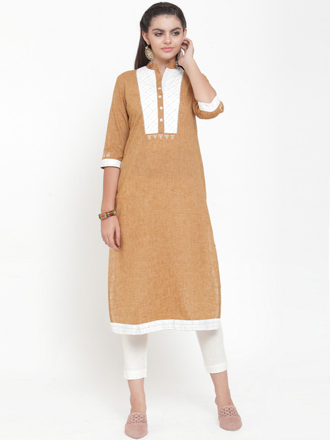 

ETIQUETTE Women Brown & White Yoke Design Straight Kurta