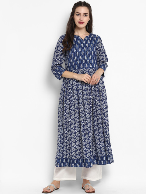 

aayusika Women Blue Printed Anarkali Kurta