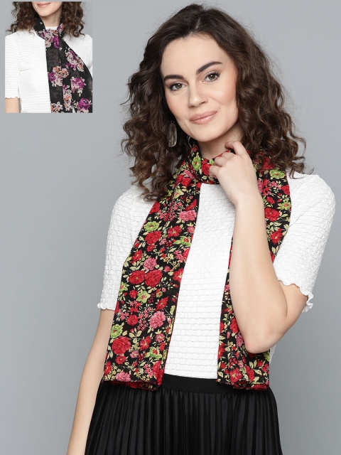 Trend Arrest Women Set Of 2 Printed Scarf, Black