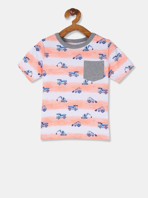 

The Childrens Place Boys Peach-Coloured & White Printed Round Neck T-shirt