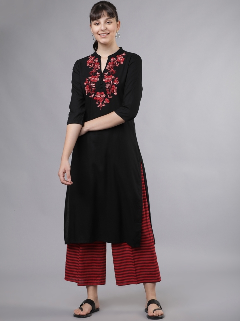 

Vishudh Women Black & Red Embroidered Kurti with Palazzos