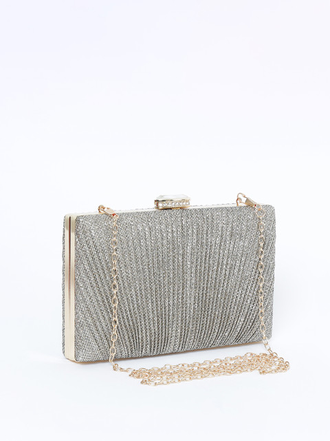 

CODE by Lifestyle Silver-Toned Shimmer Striped Box Clutch