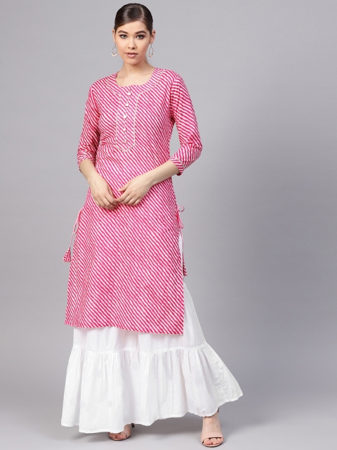 

Ishin Women Pink & White Striped Straight Kurta