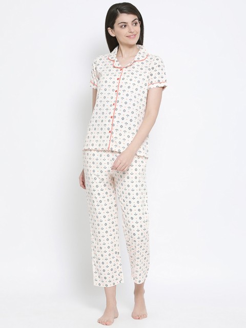 

Kanvin Women Off-White Printed Night suit MJKSS20170B