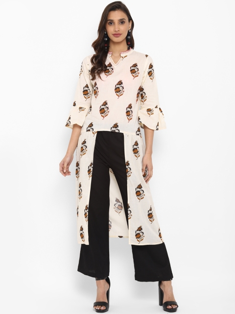 aayusika Women Cream-Coloured Printed A-Line Kurta