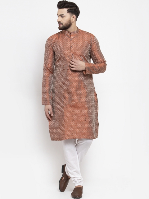 

Jompers Men Orange Printed Kurta with Churidar