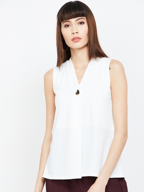 

CODE by Lifestyle Women White Solid A-Line Top