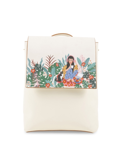 

Chumbak Women Off-White & Green Printed Backpack