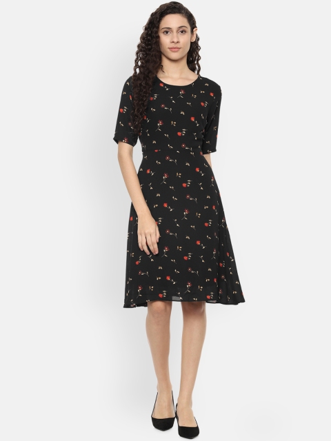 

Allen Solly Woman Black & Red Floral Printed Fit and Flare Dress