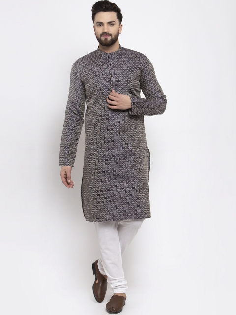 

Jompers Men Navy Blue & Beige Printed Kurta with Churidar