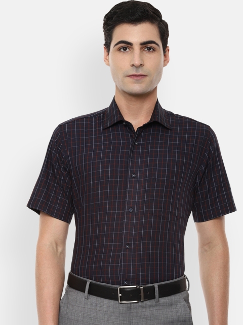 

Van Heusen Men Navy Blue & Red Regular Fit Checked Formal Shirt