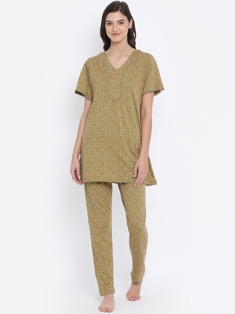 

Kanvin Women Khaki & Black Printed Night Suit