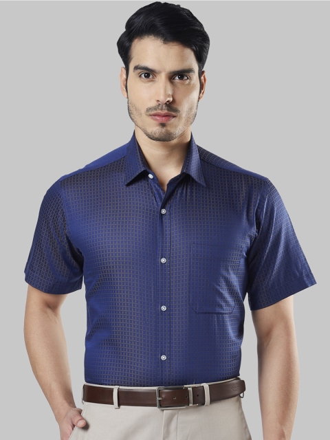 

Raymond Men Navy Blue Regular Fit Checked Formal Shirt