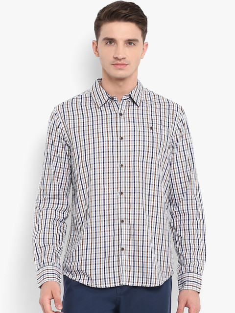 

KVL Men Grey & Brown Regular Fit Checked Casual Shirt