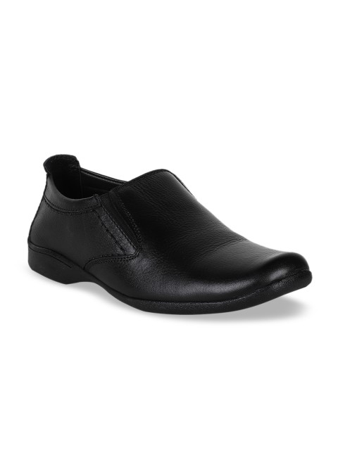 

Egoss Men Black Solid Leather Formal Slip-Ons
