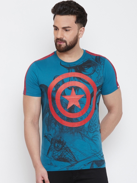 

Marvel by Wear Your Mind Men Blue Printed Round Neck T-shirt