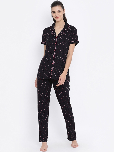 

Kanvin Women Black Printed Night suit