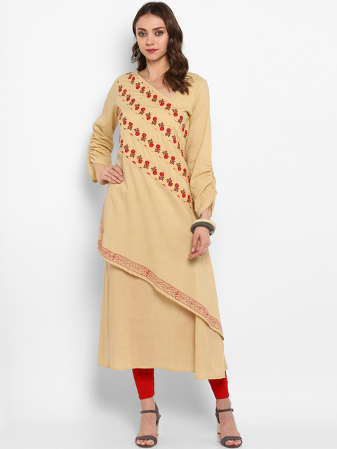 

aayusika Women Beige Printed A-Line Kurta